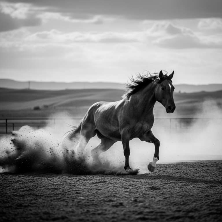 Athletic American Quarter Horse sprinting in an open field, showcasing its muscular build.