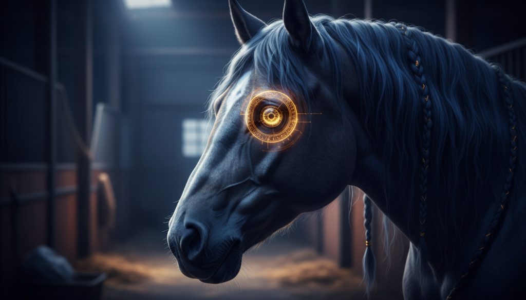 A digital visualization of a horse representing precision Draft Horse Supplements and advanced nutritional monitoring.