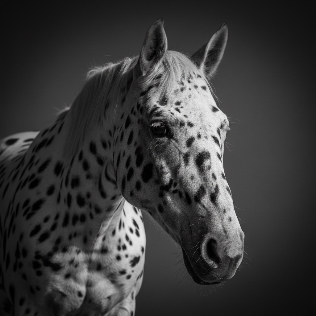 Close-up of an Appaloosa horse with iconic black spots and intelligent expression
